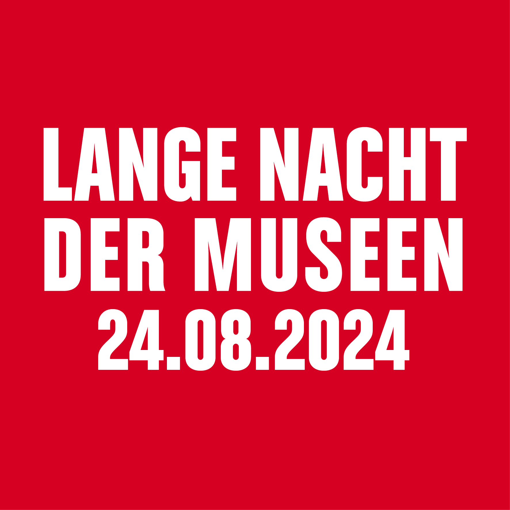 weißes Logo der Langen Nacht der Museen 2024 auf rotem Hintergrund