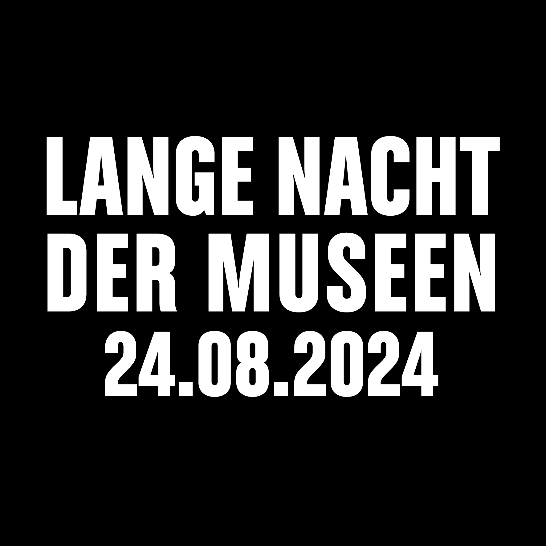 weißes Logo der Langen Nacht der Museen 2024 auf schwarzem Hintergrund